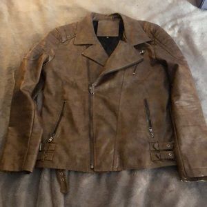 Brown Slim Leather Jacket. Size XL